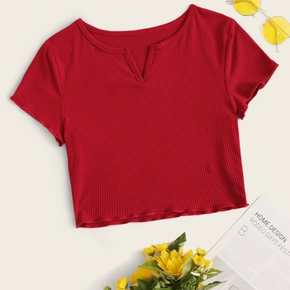 Notch Neck Lettuce Trim Crop Top